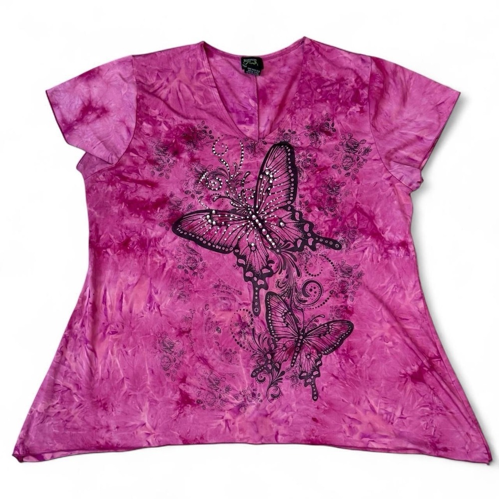 Vintage Shannon Ford NY Wavy Pink Blouse Women's XL Fairy Whimsygoth Stretch Y2K